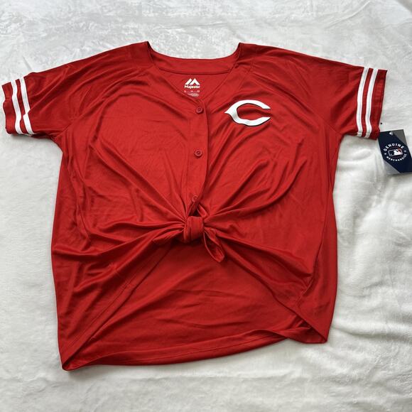 Cincinnati Reds Tie Up Jersey Shirt Womens Size XL Red MLB Baseball Fan NEW - Picture 1 of 14